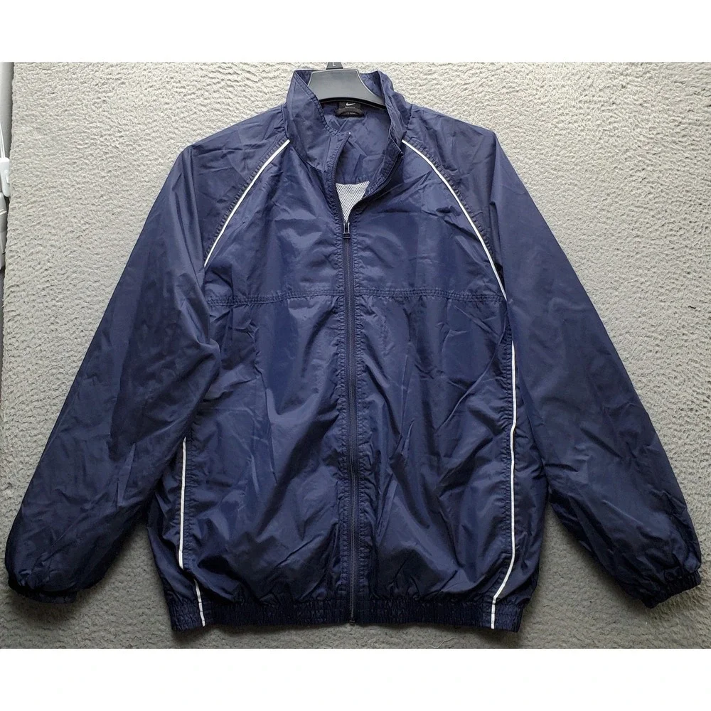 Nike Windbreaker Jacket Mens L Blue Mesh Lined Athletic Long Sleeve Full-Zip EUC